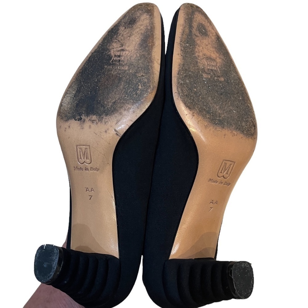 Bruno Magli Vintage Pumps Black Matte Fabric & Unique Heel Italian Sz 7 N - Picture 11 of 12
